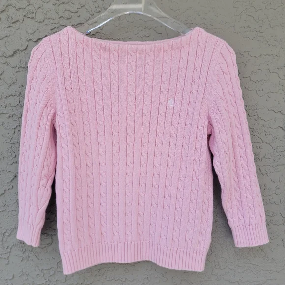 Lauren Ralph Lauren Petit Pink Cable Knit Sweater petit Small Academia Preppy - Picture 3 of 10